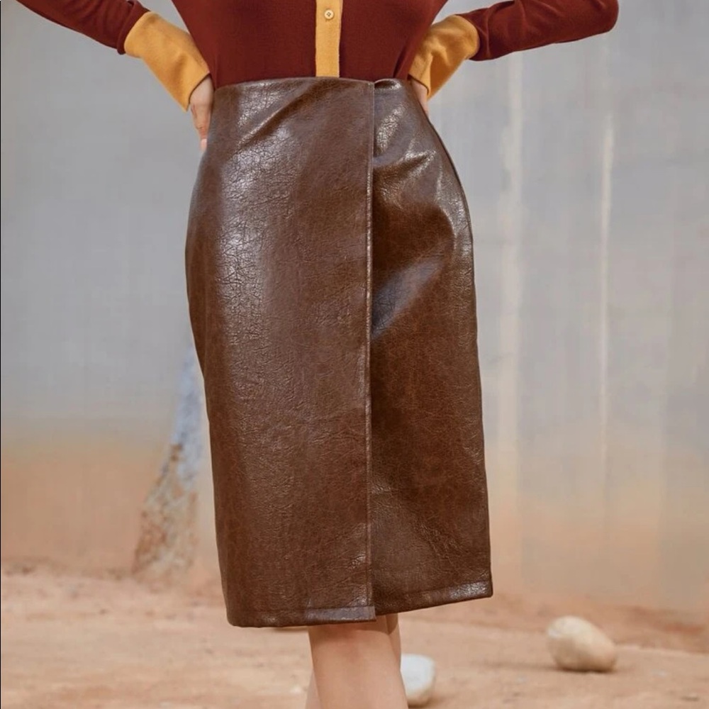 High waist PU leather wrap skirt - Picture 1 of 3